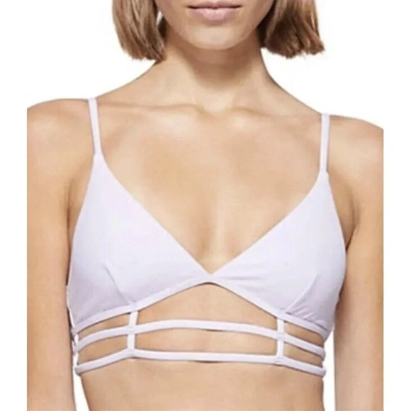 JONATHAN SIMKHAI Eunice Strappy Plunge Neck Bikini Top in Lupine Lavender Medium - Picture 1 of 7